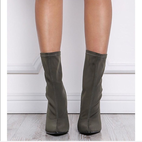 ladies pointed toe high heels short boots Olive - Picture 2 of 4